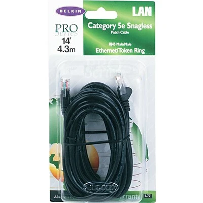 Ethernet Cables Belkin® 14' RJ45 Cat-5E Patch Cables, Snagless, Black 3 Ethernet Cables Belkin® 14' RJ45 Cat-5E Patch Cables, Snagless, Black